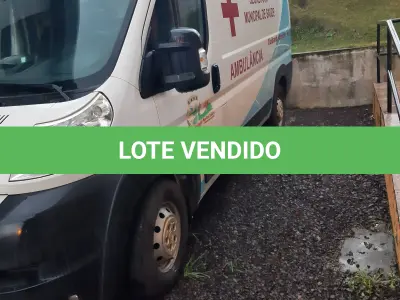 LOTE 005 - Marca Fiat Modelo Ducato TCA AMB, Renavan 01198686380,  Placa IZK8B79, Chassi 3C6DFVCK3KE519636, Ano/Mod  2019/2019, Motor 4 Cilindros, Turbo, 2.3 Potência 130 CV,  Combust Diesel, Cor Branca.