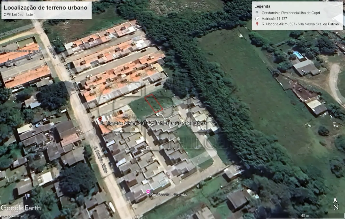 LOTE 001 - Terreno sem benfeitorias, localizado em condomínio fechado, sito na rua Honório Aikim, sob nº  537.